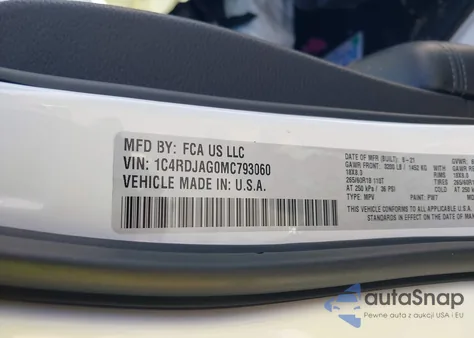 2021 Dodge Durango Sxt Plus Awd from USA, damaged, VIN 1C4RDJAG0MC793060